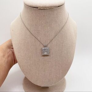 925 Sterling Silver Baguette Rhinestone Square Block Heart Pendant Necklace